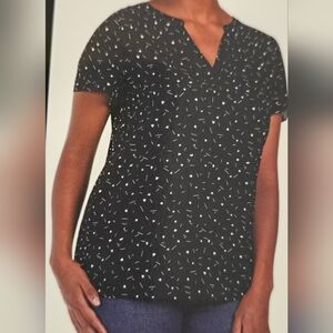 Hilary Radley Black and White Geometric Blouse XXL